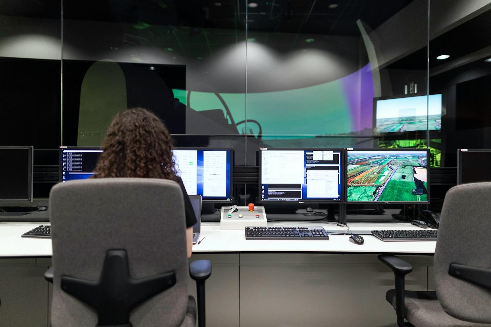 Industrial control room with monitoring systems